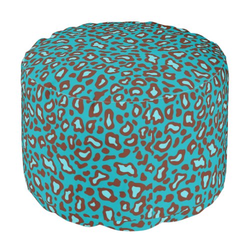 Retro Turquoise Leopard Pouf Ottoman Seat