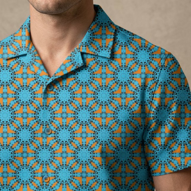 Retro Turquoise Orange Dotted Geometric Mandala Fabric (Creator Uploaded)