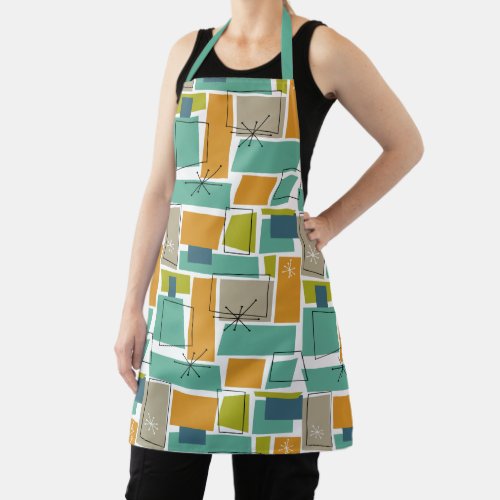 Retro Turquoise Orange Green Squares Mid Century Apron