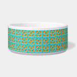 Retro Turquoise &  Orange Trellis Ceramic Pet Bowl<br><div class="desc">Add a splash of mid-century modern Palm Springs everywhere you go with this Retro Turquoise and Orange Trellis pattern ceramic pet bowl. It was inspired by vintage concrete breeze blocks. The deconstructed take on 1950s architecture will give an instant designer feel to everyday life.</div>