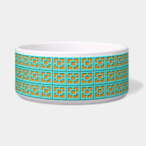 Retro Turquoise &  Orange Trellis Ceramic Pet Bowl