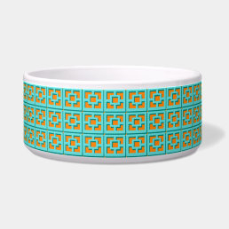Retro Turquoise &  Orange Trellis Ceramic Pet Bowl