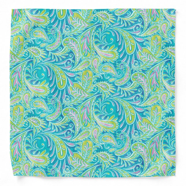 Retro Turquoise Paisley Pattern Bandana (Front)