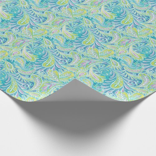 Retro Turquoise Paisley Pattern Wrapping Paper