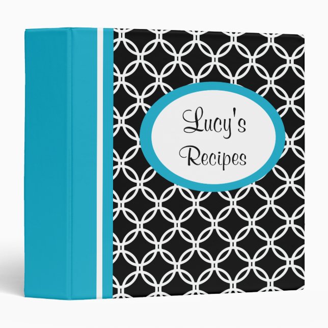 Retro Turquoise Personalized Recipe Binder (Front/Spine)