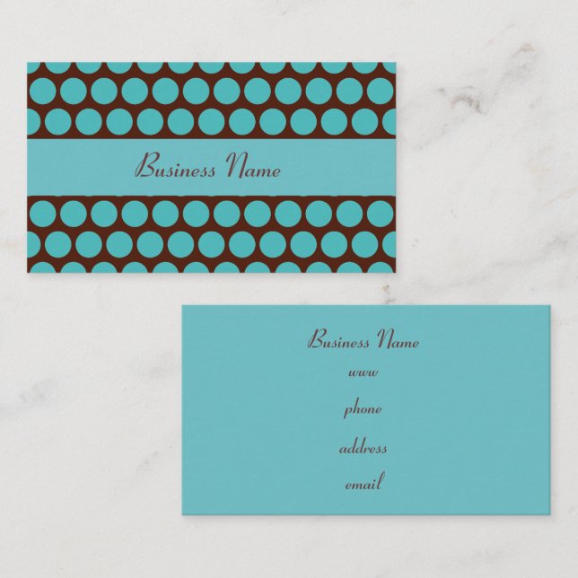 Retro Turquoise Polka Dots Business Cards (Front/Back)