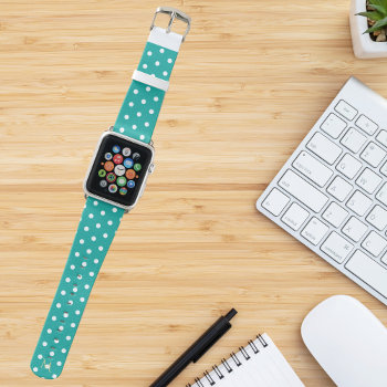 Retro Turquoise Polka Dots Pattern Monogrammed Apple Watch Band by iCoolCreate at Zazzle