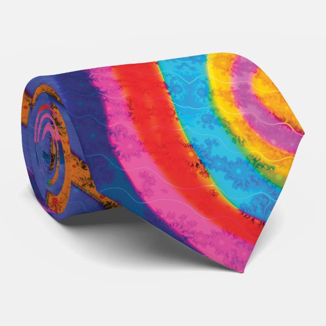 Retro Turquoise Purple Pink Yellow Stripes Pattern Neck Tie (Rolled)