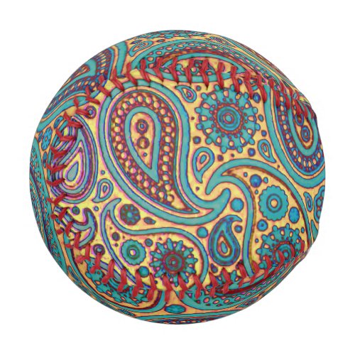 Retro Turquoise Rainbow Paisley motif Baseball