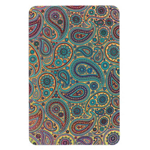 Retro Turquoise Rainbow Paisley motif Magnet