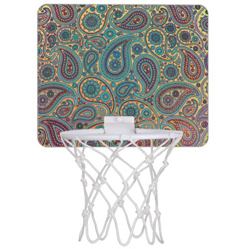 Retro Turquoise Rainbow Paisley motif Mini Basketball Hoop