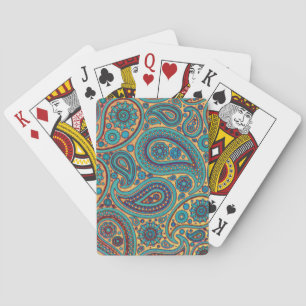 Retro Turquoise Rainbow Paisley motif Poker Cards