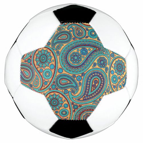 Retro Turquoise Rainbow Paisley motif Soccer Ball