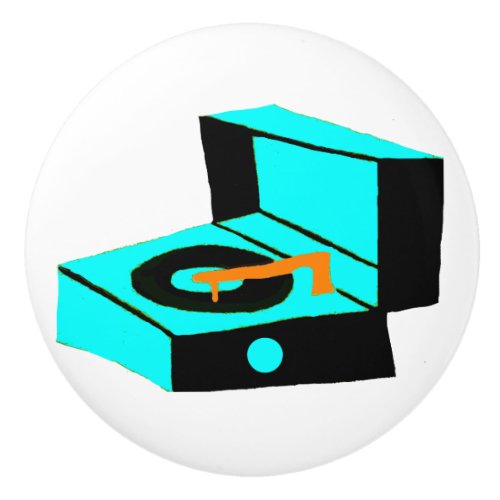 Retro Turquoise Record Player Ceramic Pull