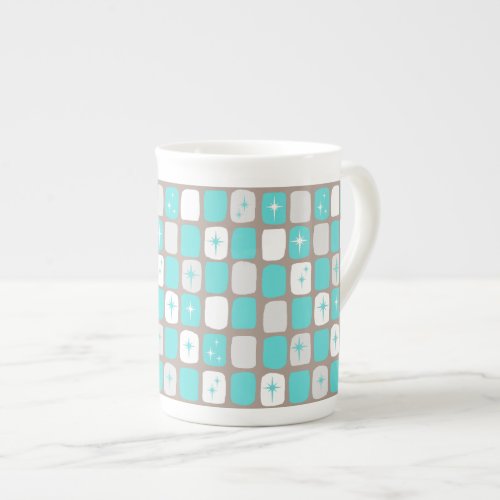 Retro Turquoise Starbursts Bone China Mug