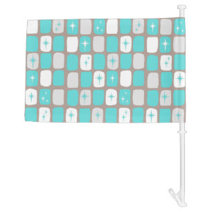 Retro Turquoise Starbursts Car Flag