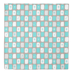 Retro Turquoise Starbursts Duvet Cover