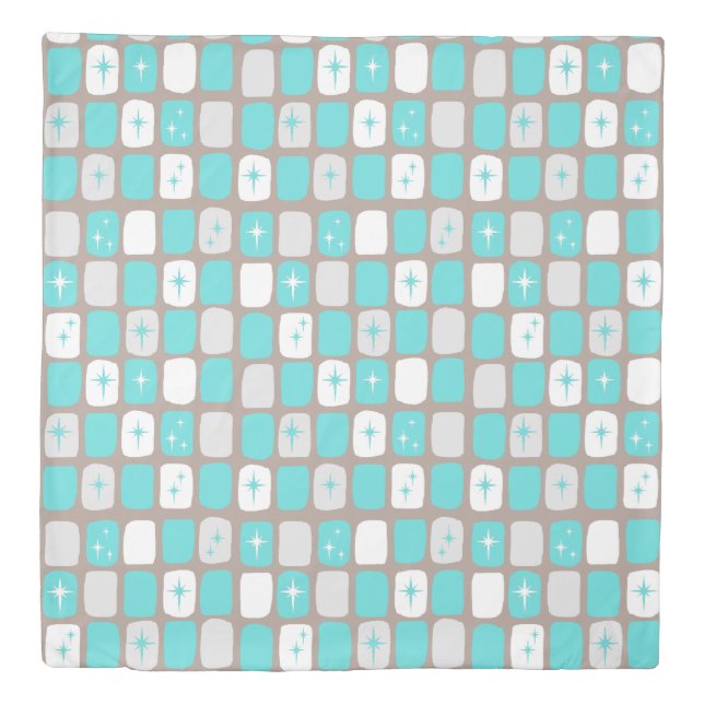 Retro Turquoise Starbursts Duvet Cover (Front)