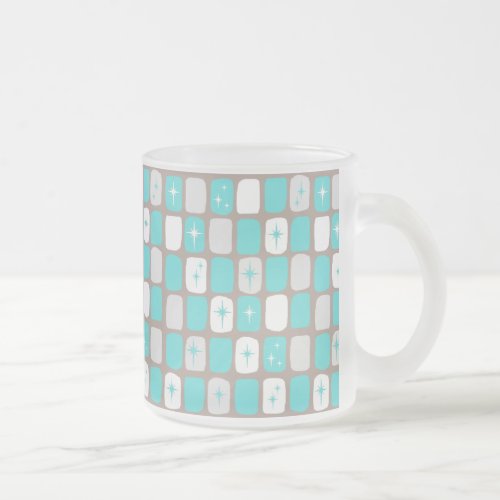 Retro Turquoise Starbursts Frosted Glass Mug