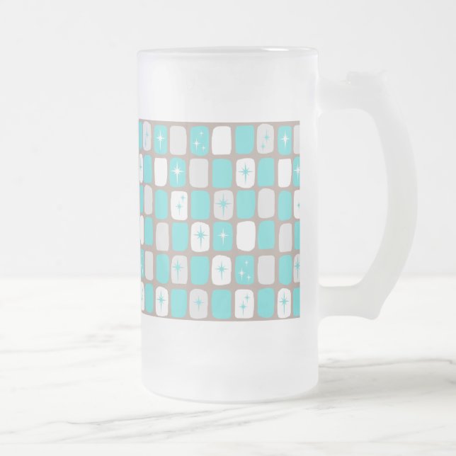 Retro Turquoise Starbursts Frosted Glass Mug (Right)