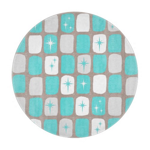 Retro Turquoise Starbursts Glass Cutting Board