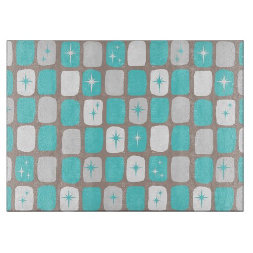 Retro Turquoise Starbursts Glass Cutting Board