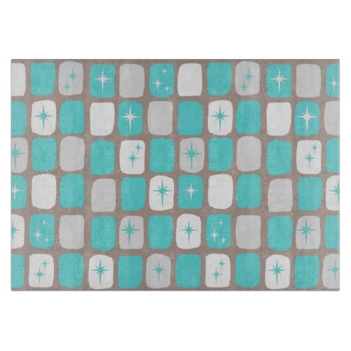 Retro Turquoise Starbursts Glass Cutting Board