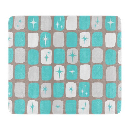 Retro Turquoise Starbursts Glass Cutting Board