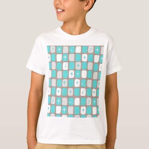 Retro Turquoise Starbursts Kids T_Shirt
