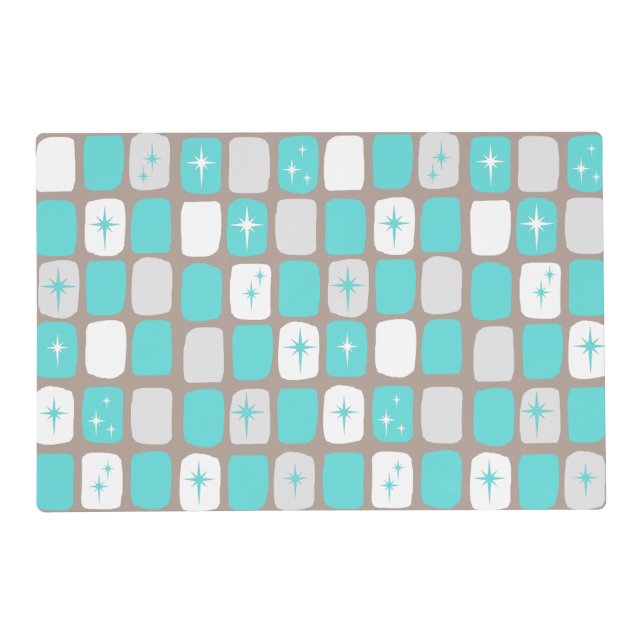 Retro Turquoise Starbursts Laminate Placemat (Front)