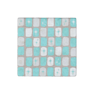 Retro Turquoise Starbursts Marble Stone Magnet