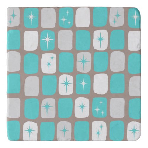 Retro Turquoise Starbursts Marble Stone Trivet