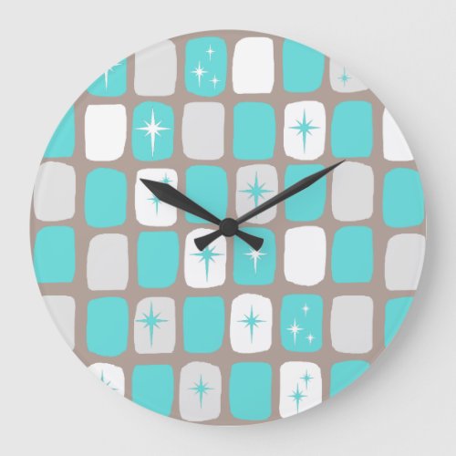 Retro Turquoise Starbursts Round Clock