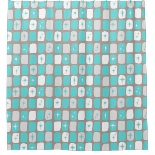 Retro Turquoise Starbursts Shower Curtain