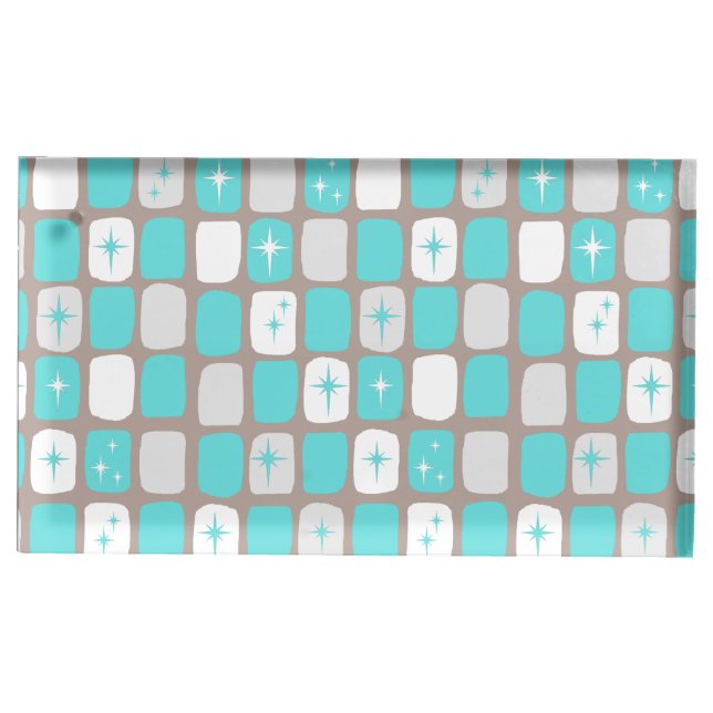 Retro Turquoise Starbursts Table Card Holder (Front)