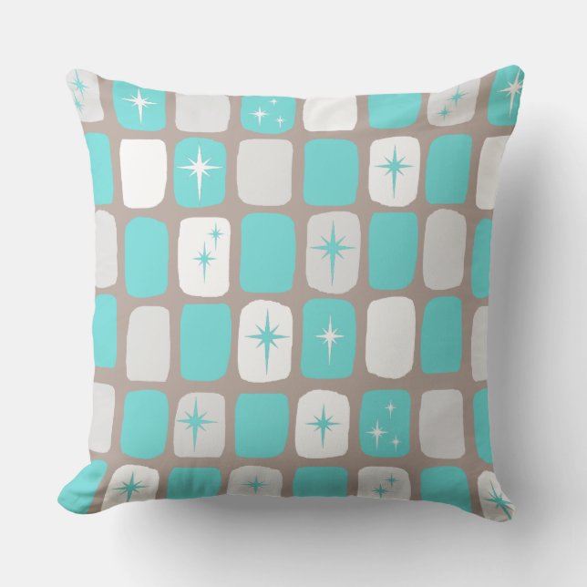 Retro Turquoise Starbursts Throw Pillow (Front)