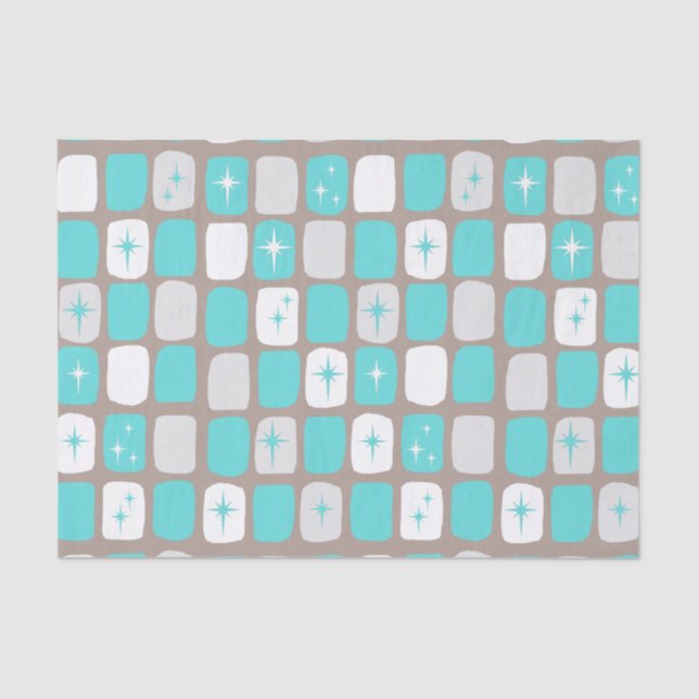 Retro Turquoise Starbursts Tissue Paper (Front)