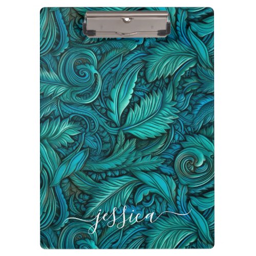 Retro turquoise tooled leather script name  clipboard