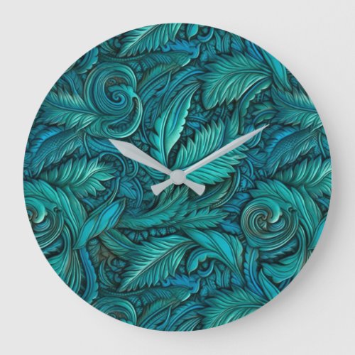Retro turquoise tooled leather wall clock large clock