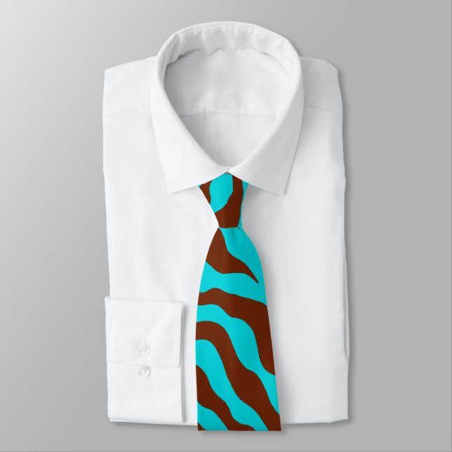  Retro Turquoise Zebra Print Tie (Tied)