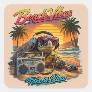 Retro Turtle Beach Vibes - Cool Summer Chill Graph Square Sticker