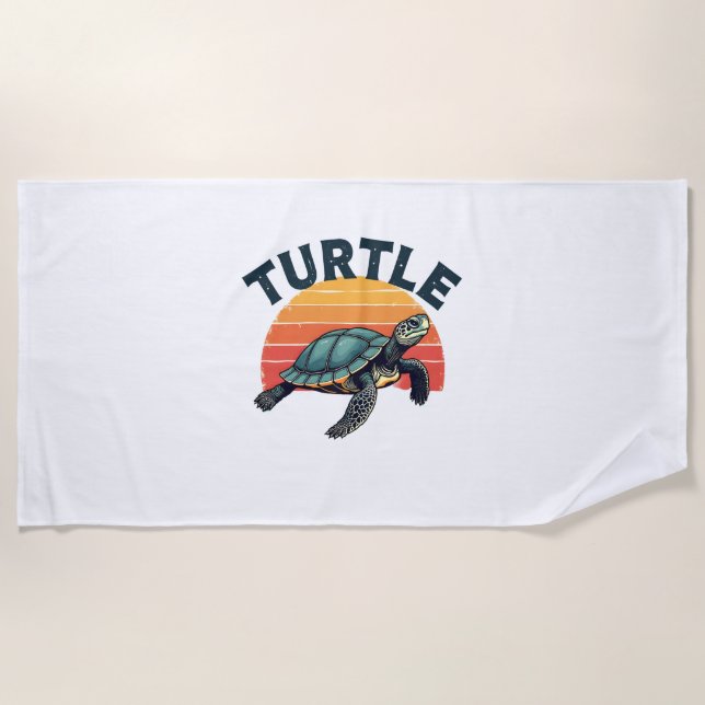 Retro Turtle T-Shirt Beach Towel (Front)