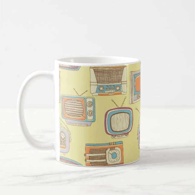 retro tv and radio. seamless pattern coffee mug (Left)