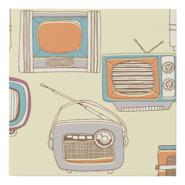 retro tv and radio. seamless pattern faux canvas print (Front)