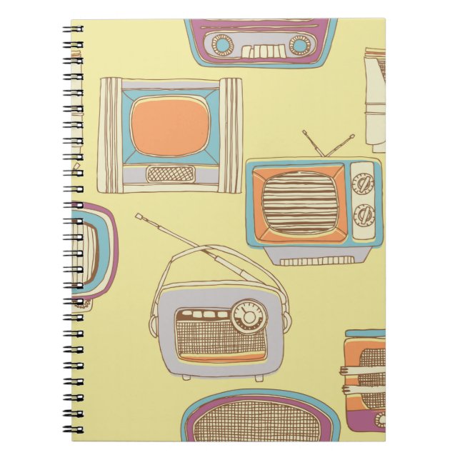 retro tv and radio. seamless pattern notebook (Front)