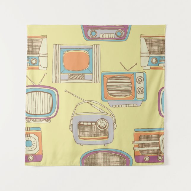 retro tv and radio. seamless pattern tapestry (Front)