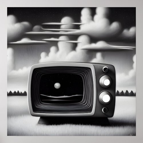 Retro TV  Clouds Poster