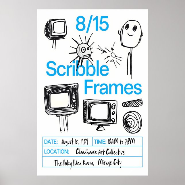 Retro TV Doodle Art Print Scribble Frames Poster (Front)