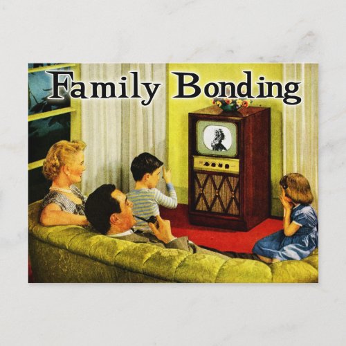 Retro TV Family Postcard Family Bonding