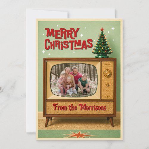 Retro TV Photo Merry Christmas Cards